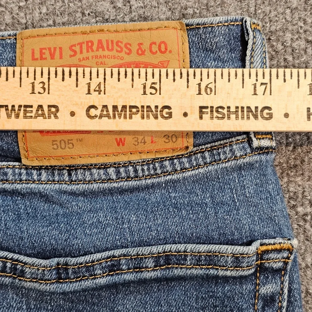 Levi's 505 Mens 34x29 (34x30 Tag) Regular Fit Straight Leg Blue Denim Jeans Work